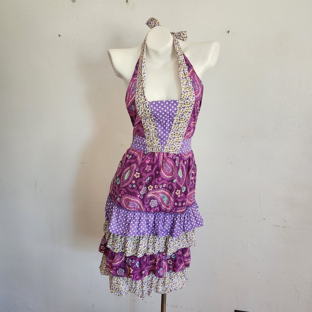 Sur La Table Floral Halter Apron Tiered Ruffle Boho Cottagecore Prairie Retro